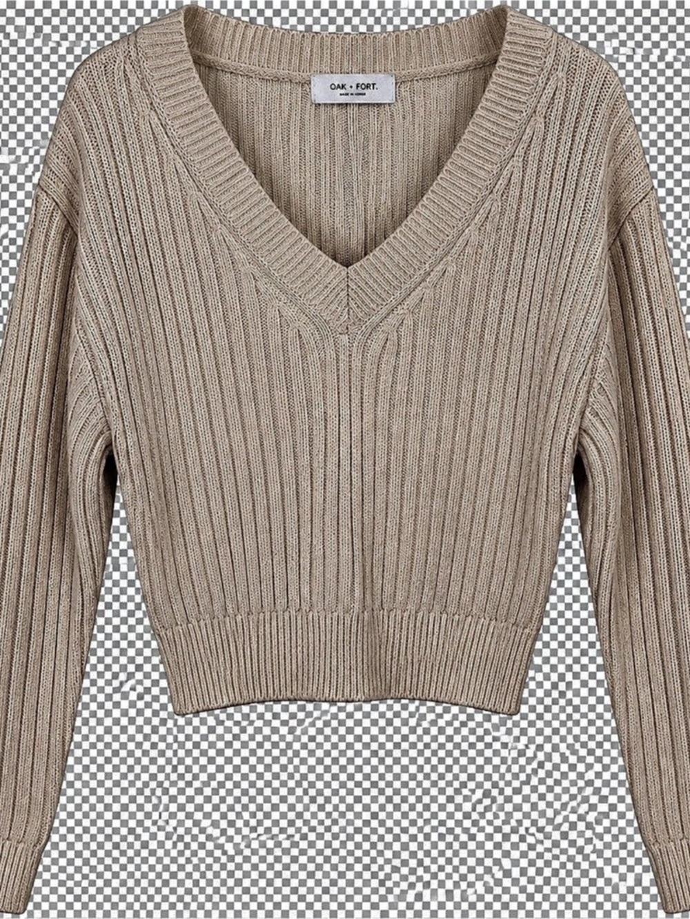 Oak + Fort Women’s S Cream Ribbed V-Neck Tie Back Sweater